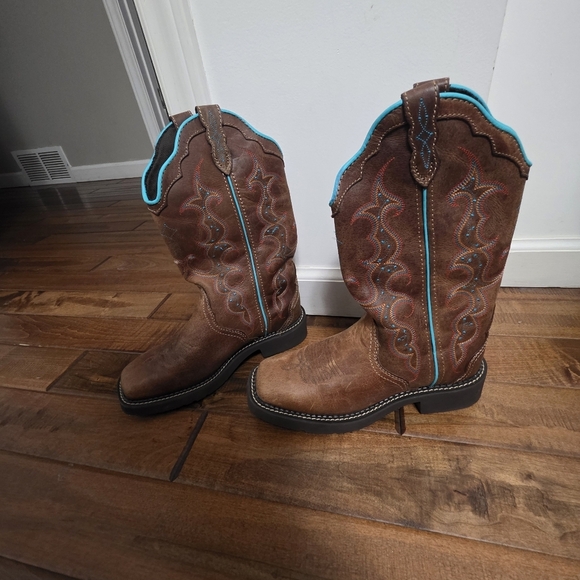 Justin Raya Western Sqaure Toed Womens Boots Size 7 - Picture 2 of 16
